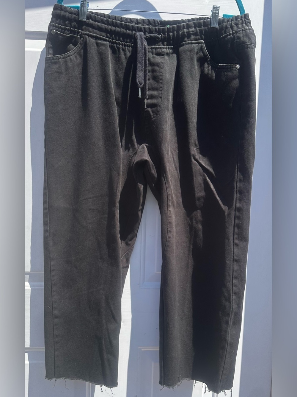Men's Black Denim Pants with Drawstring Waist